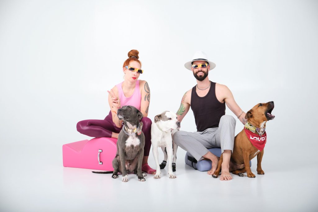 As The Crows Fly founders Lesley Logan, Brad Crowell and dogs